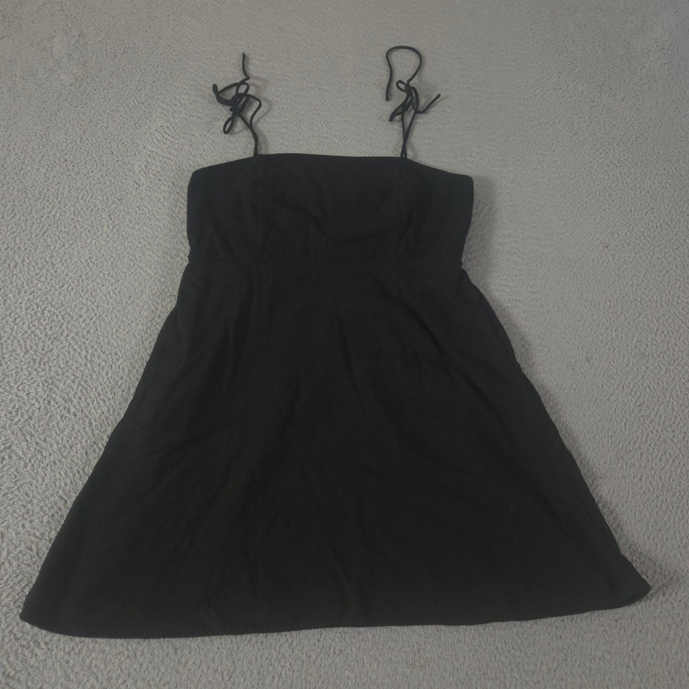 Old Navy Dress Womens Large Black Fit & Flare Tie-Strap Linen-Blend Mini Woven